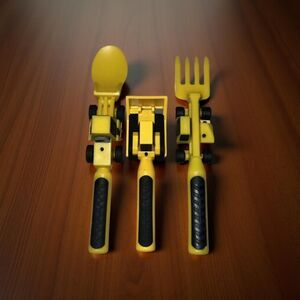 Constructive Eating Utensils Forklift Fork Bulldozer Pusher Front Loader Spoon